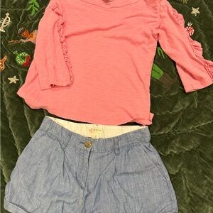 Crewcuts Pink Ruffle Top and Blue High Waist Shorts
